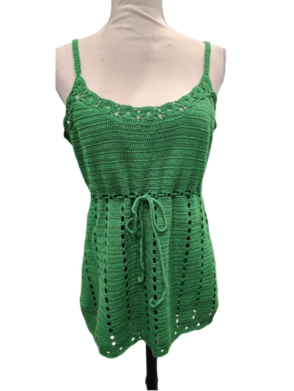 INC International Concepts Green Crochet Tank Top Size S Boho Summer Drawstring